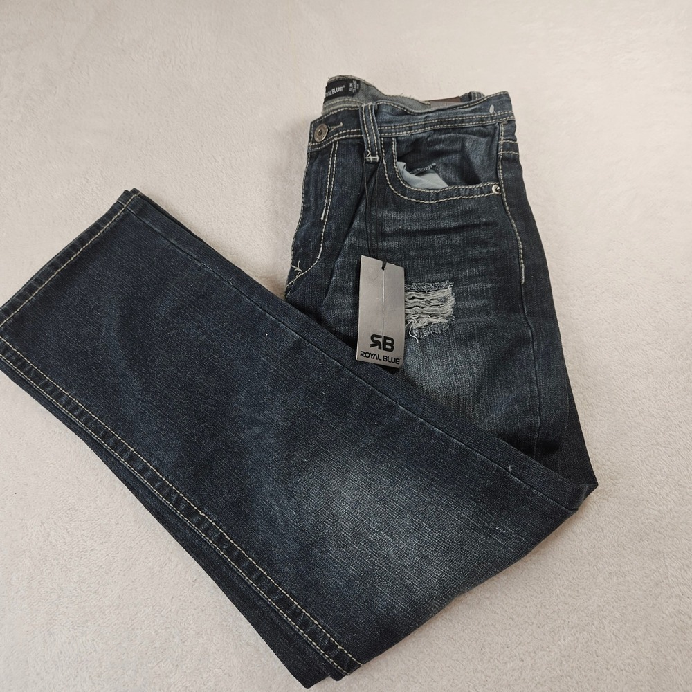 Royal Blue Mens Slim Straight Fit Distressed Jeans Toledo Wash 36x32 NWT 8198